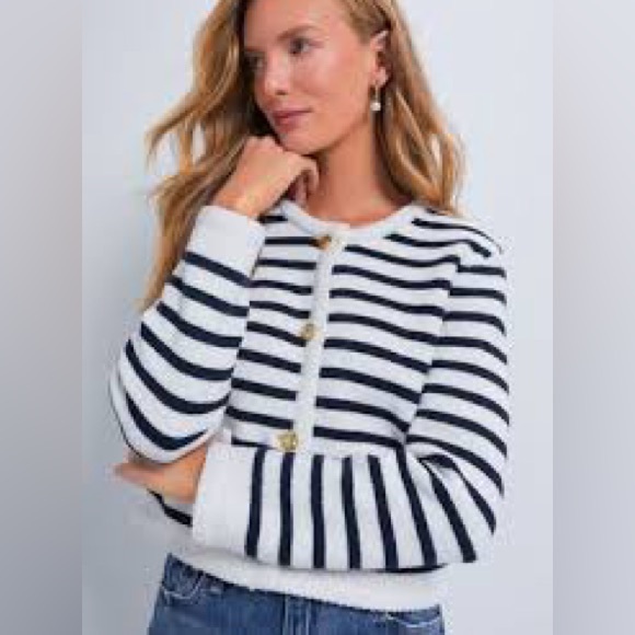 Tuckernuck Sweaters - Hyacinth House White & Navy Striped Cropped Cardigan